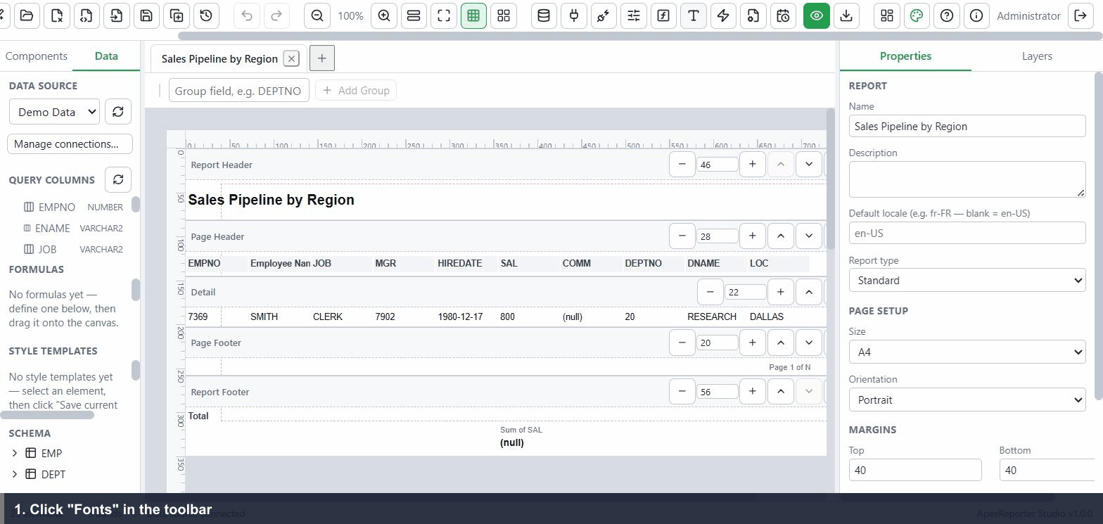 Uploading a custom font for use in reports