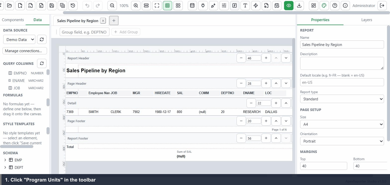 Creating and compiling a PL/SQL program unit